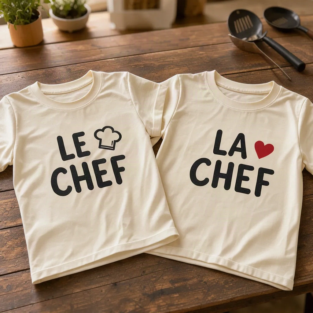 Paire de t-shirts crème assortis Le Chef et La Chef